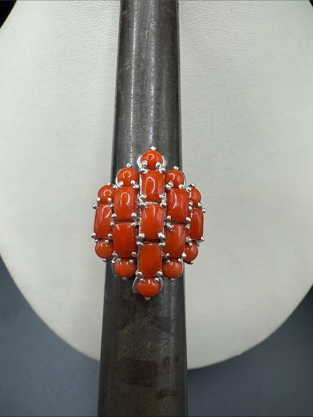 Sterling Silver Red Carnelian  Cluster Cocktail Ring - Women's Jewelry size 7